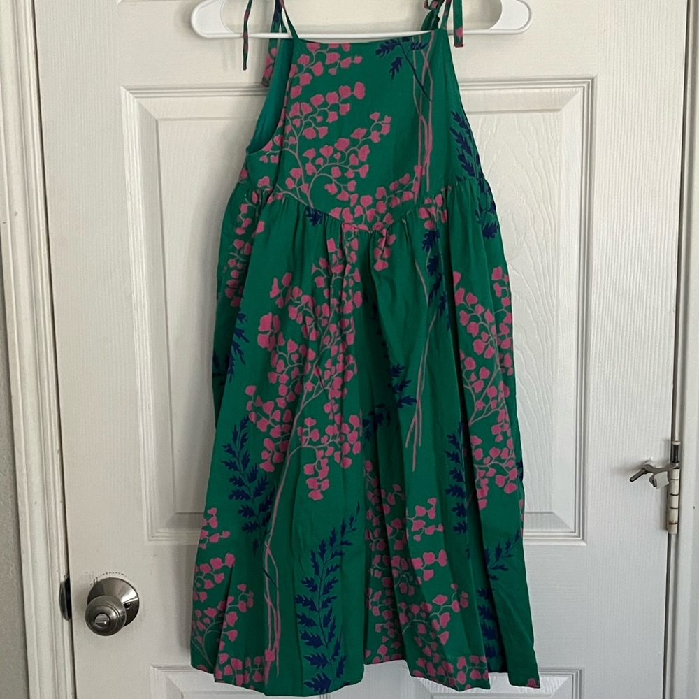 Pink Chicken Green Dress with Pink Floral Design